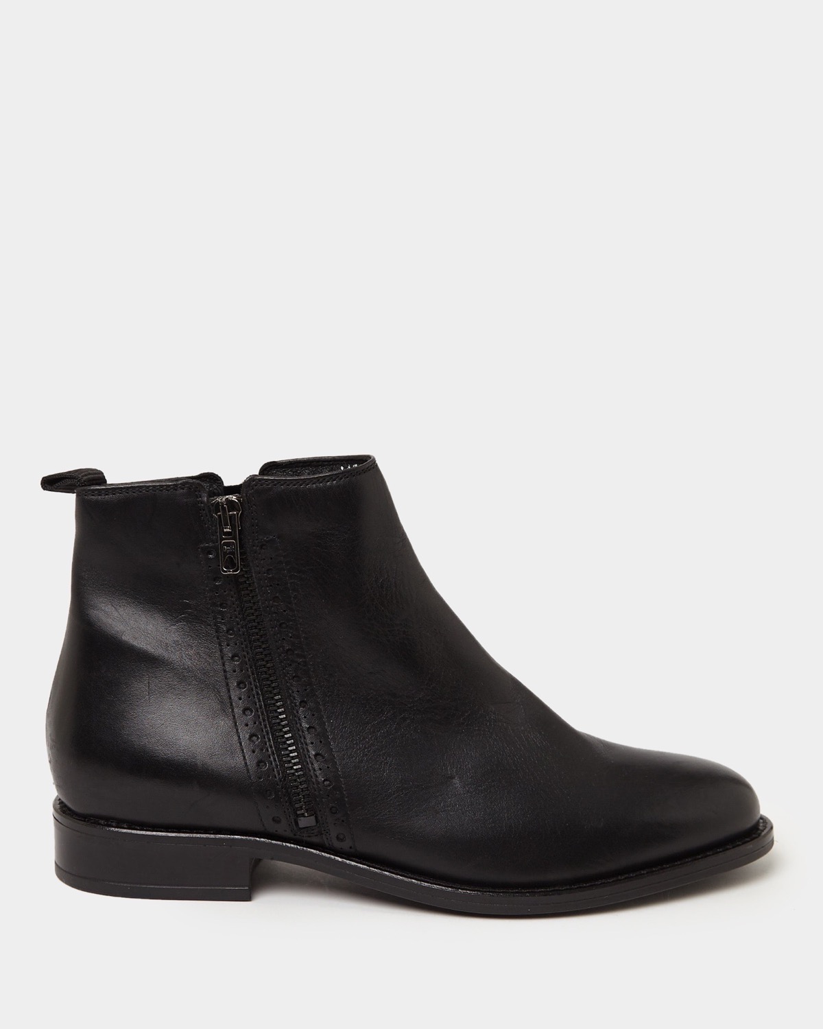 Dunnes Stores | Black Leather Flat Side Zip Boot