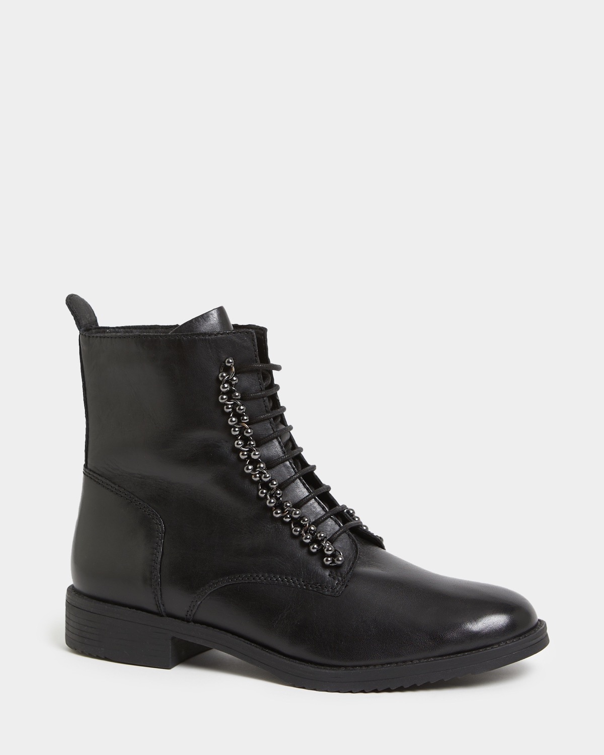 Dunnes Stores | Black Leather Chain Lace Detail Boot