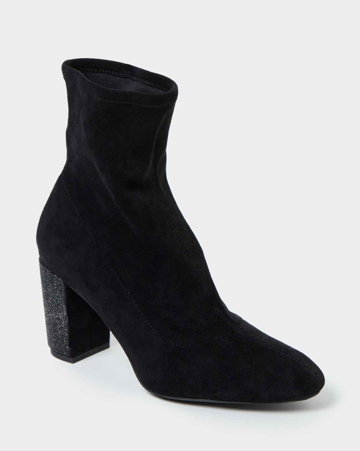 Dunnes Stores | Black Beaded Block Heel Sock Boot