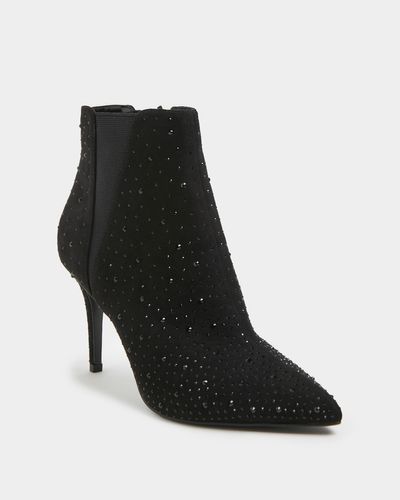 Jeweled Heel Microfibre Ankle Boot