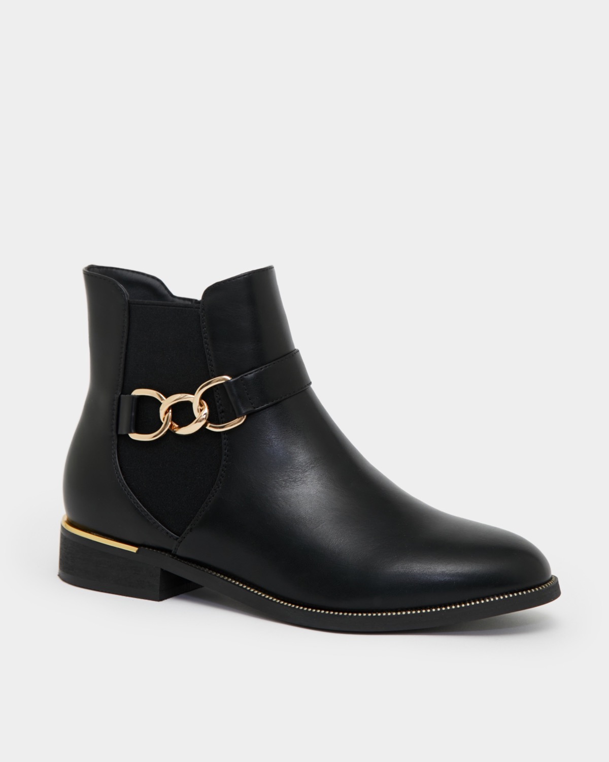 Dunnes Stores | Black Wide Fit Gold Detail Flat Boots