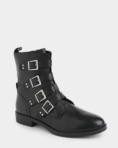 Leather Flat Buckle Boot