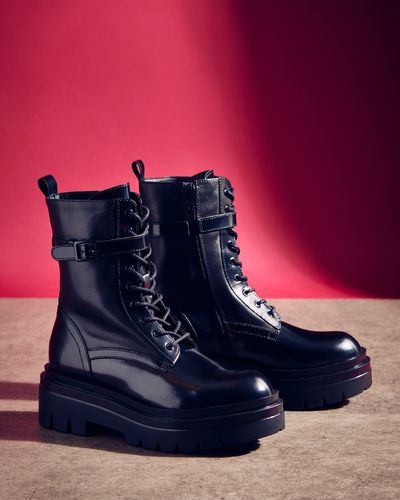 Leather Platform Lace Up Boot