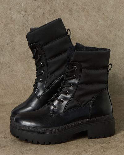 Nylon Chunky Lace Up Boots