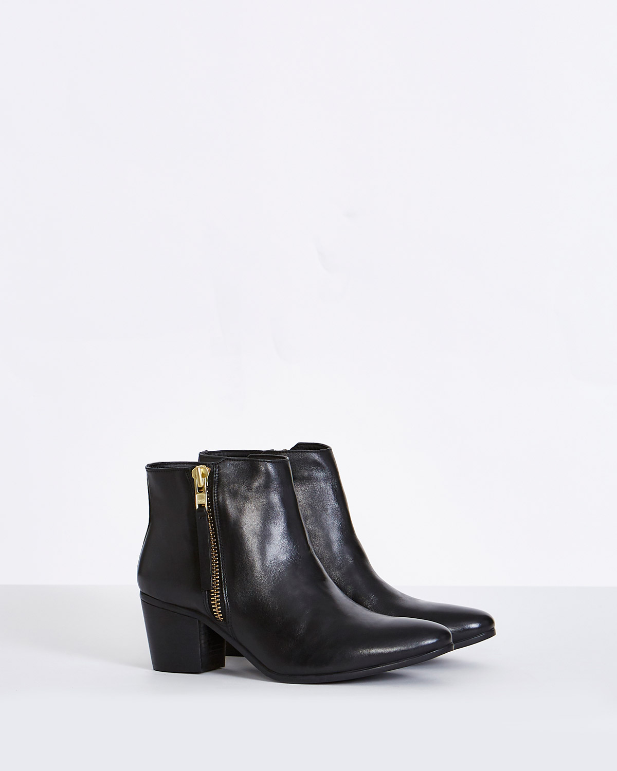 Black Gallery Leather Side Zip Ankle Boots