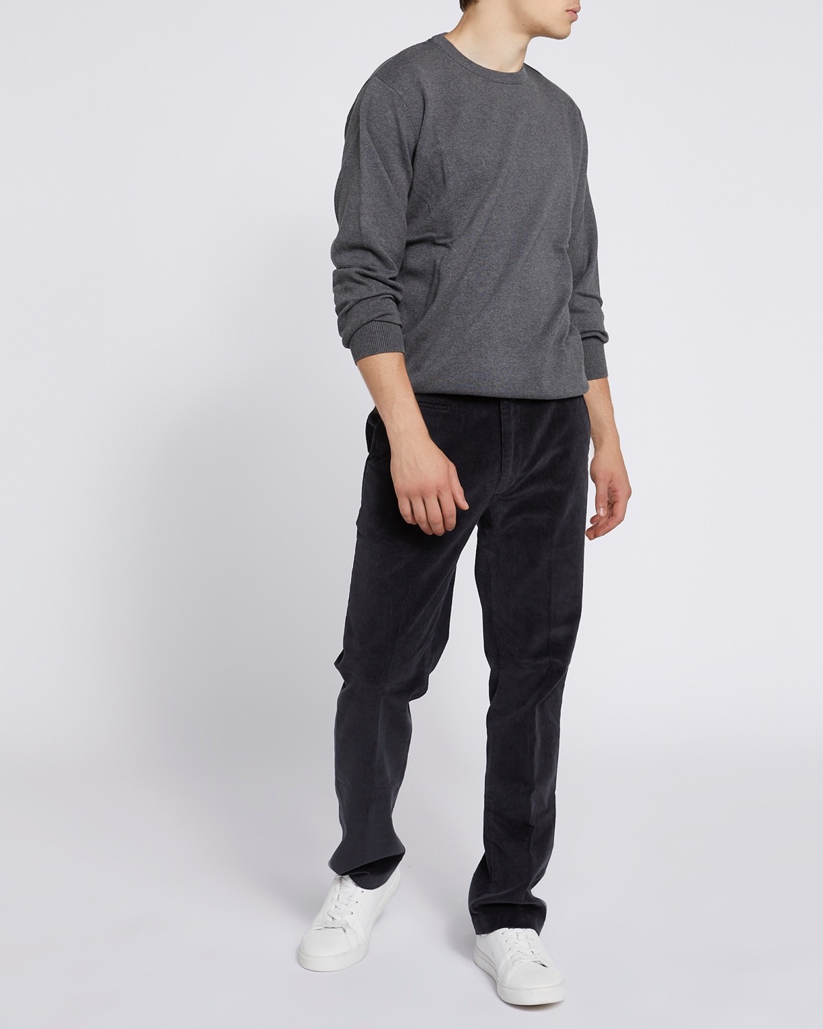 Dunnes Stores  Charcoal Regular Fit Stretch Corduroy Trousers