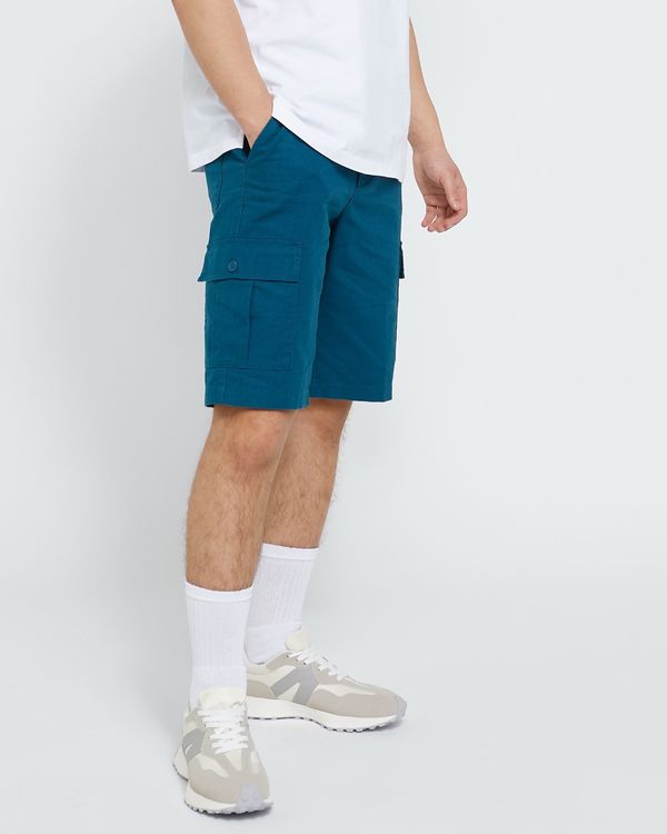 Regular Fit Linen and Cotton Blend Cargo Shorts