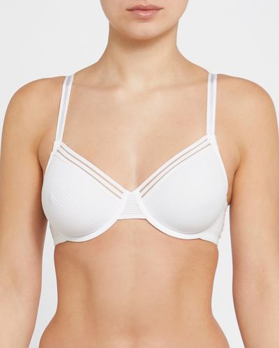 Dunnes Stores  White Stripe Non-Wired Soft Padded T-Shirt Bra