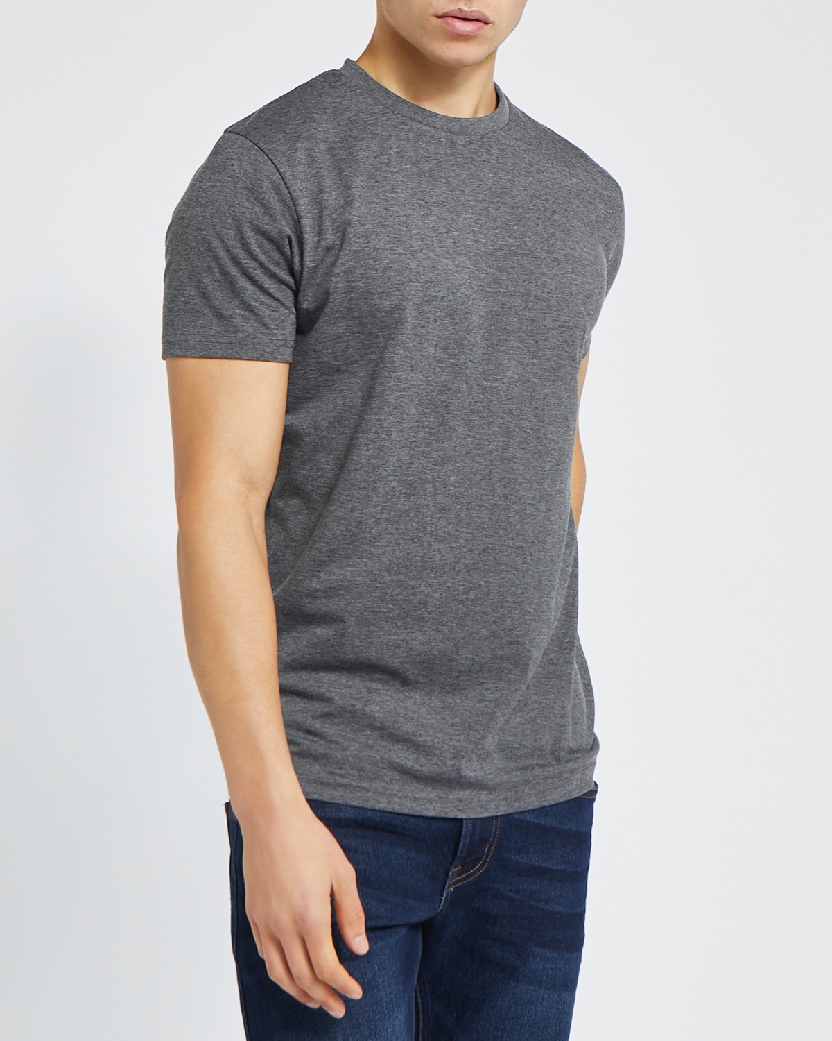 Dunnes Stores | Char-marl Slim Fit Crew Neck Stretch T-Shirt