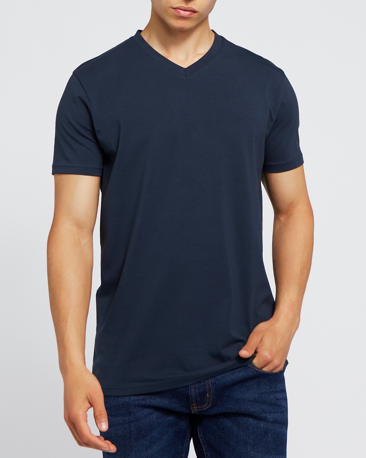 Dunnes Stores Dark Navy Slim Fit V Neck T Shirt
