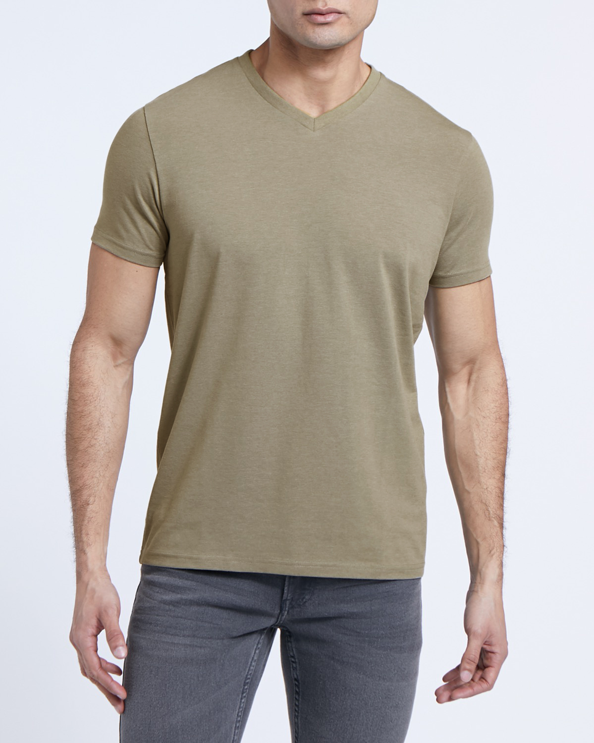 Dunnes Stores | Light-green Slim Fit V-Neck Stretch T-Shirt