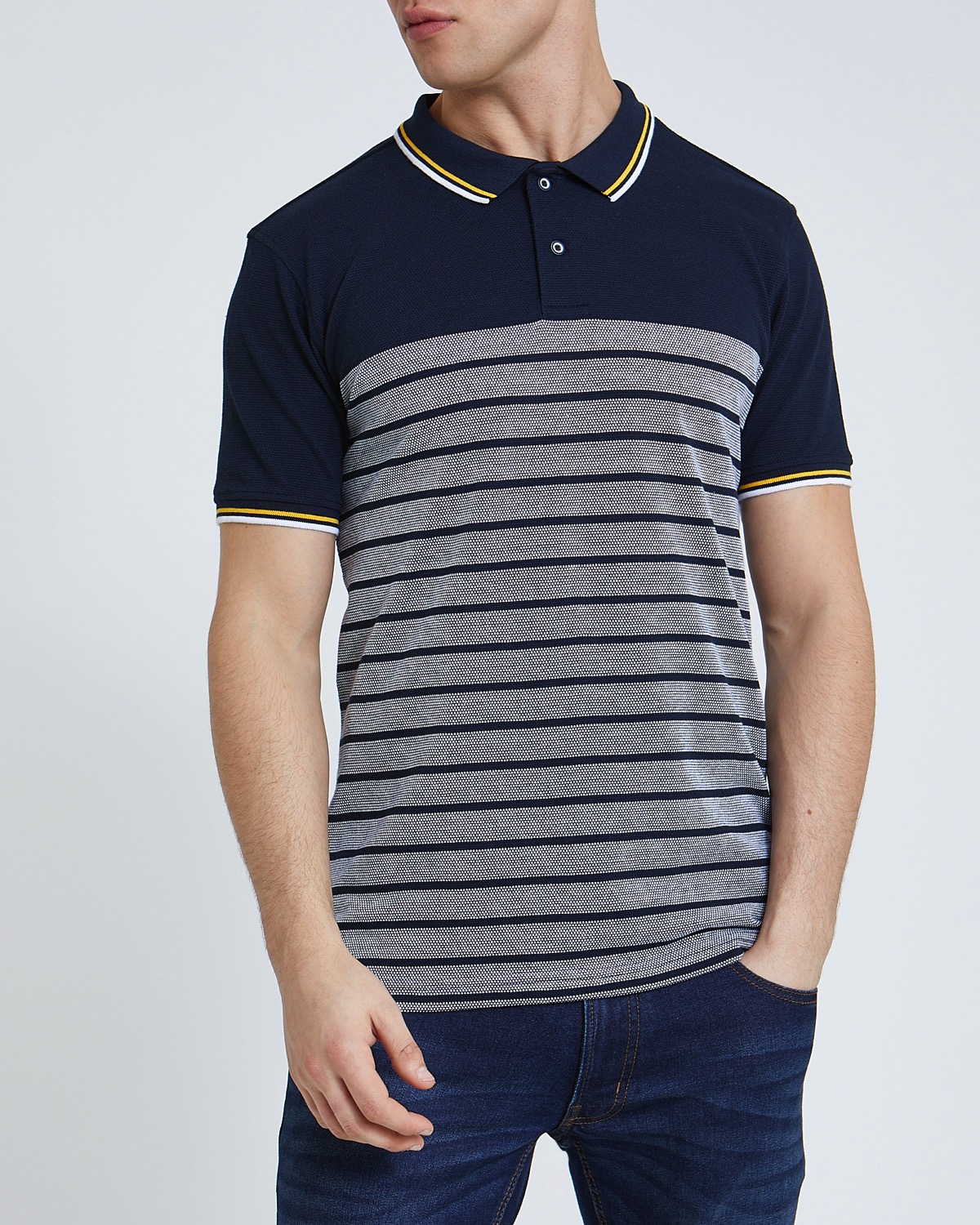 Dunnes Stores | Navy Slim Fit Stripe Polo