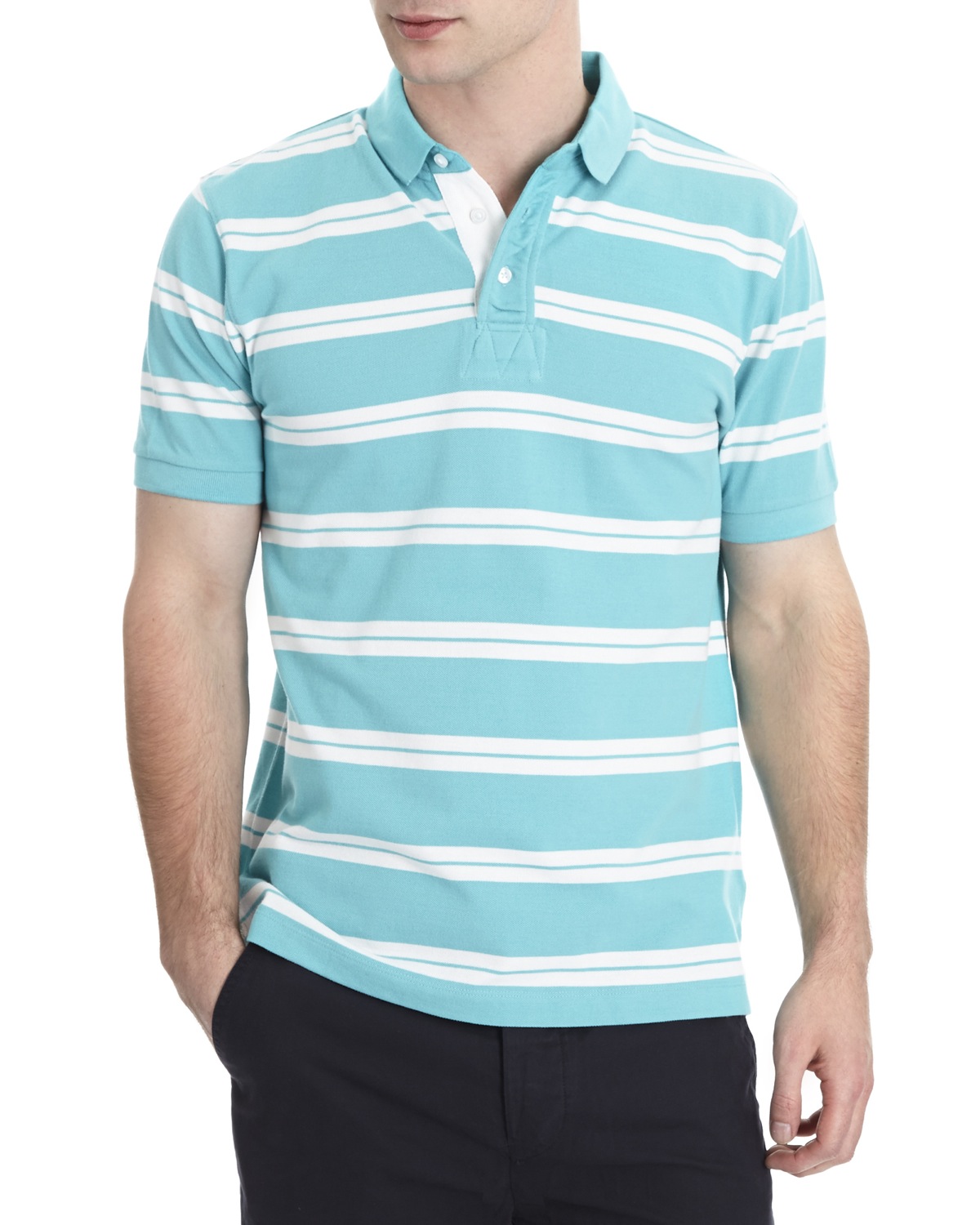 Dunnes Stores | Teal Striped Pique Polo Shirt