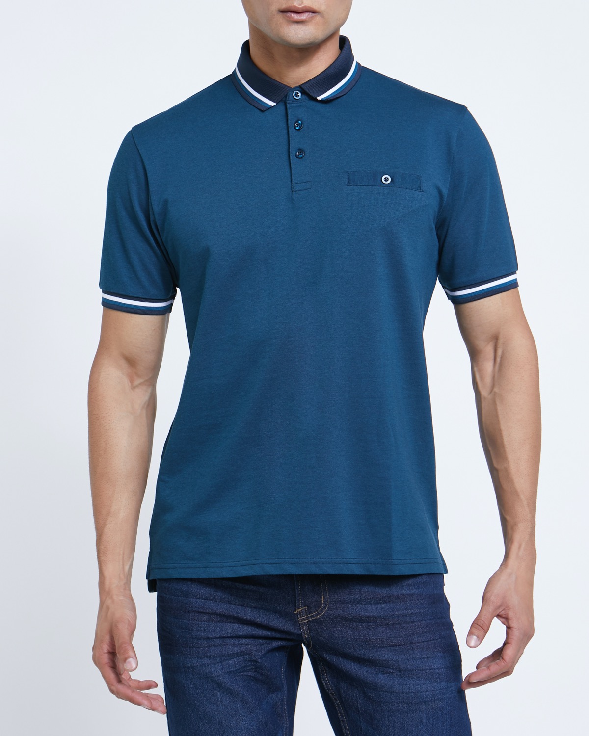 Dunnes Stores | Teal Regular Fit Stripe Collar Polo