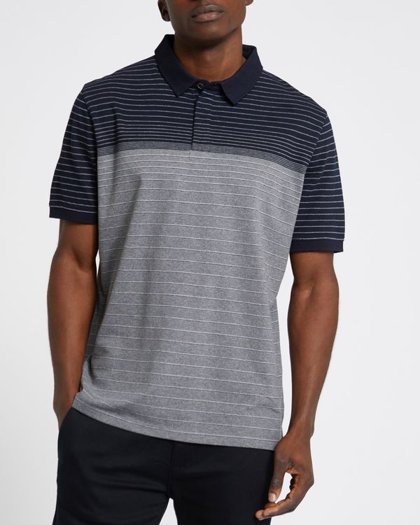 Dunnes Stores | Grey-marl Regular Fit Engineered Stripe Polo Shirt