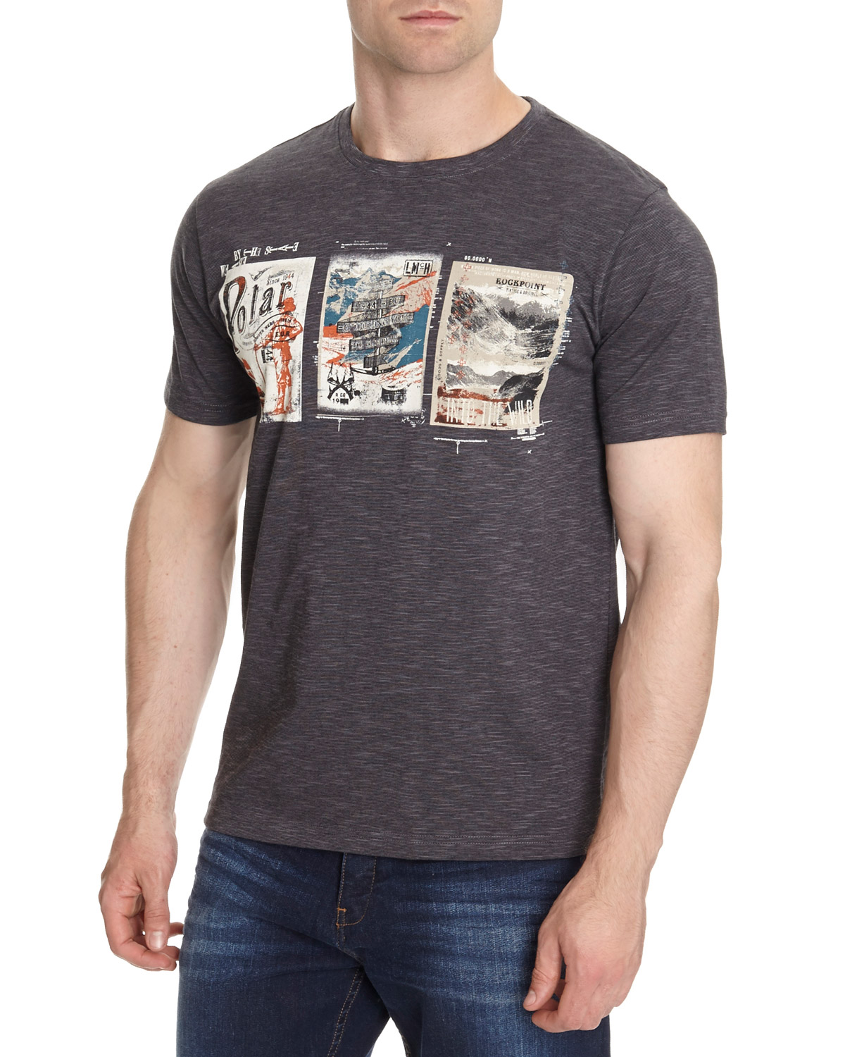 Dunnes Stores | Black Graphic Slub T-Shirt