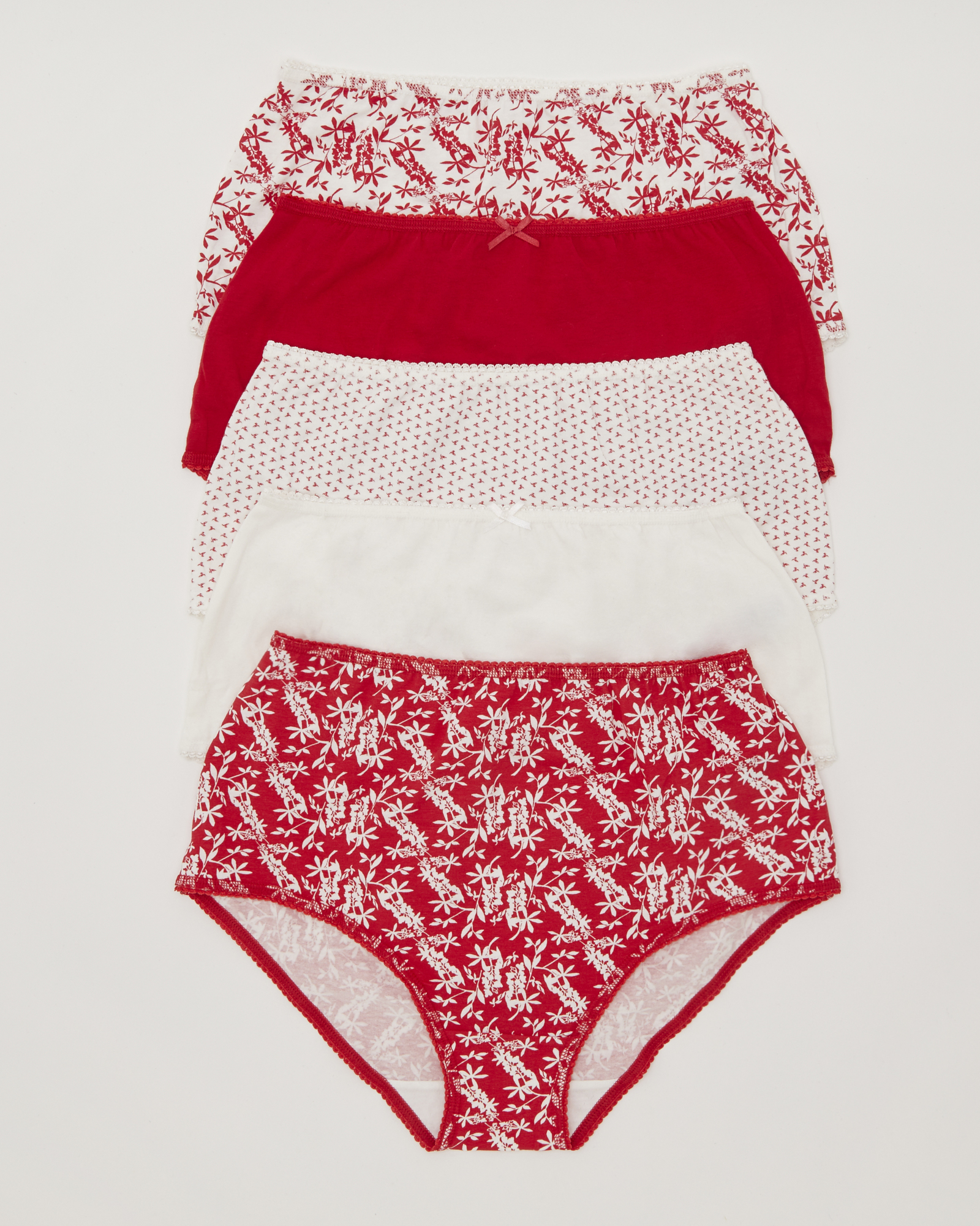 Dunnes Stores  Red-flower Print Full Brief - Pack Of 5