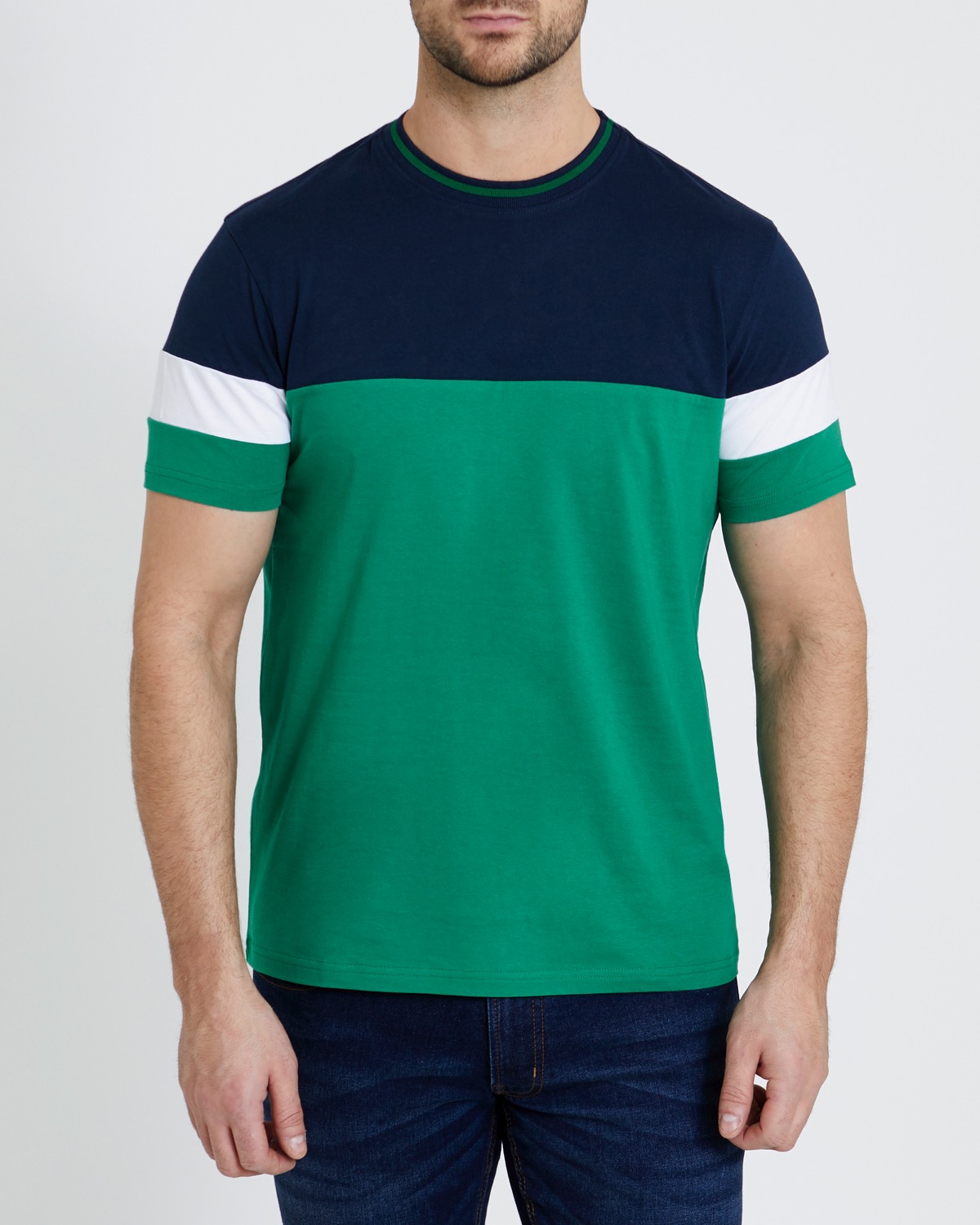Dunnes Stores | Navy Green Panel T-Shirt