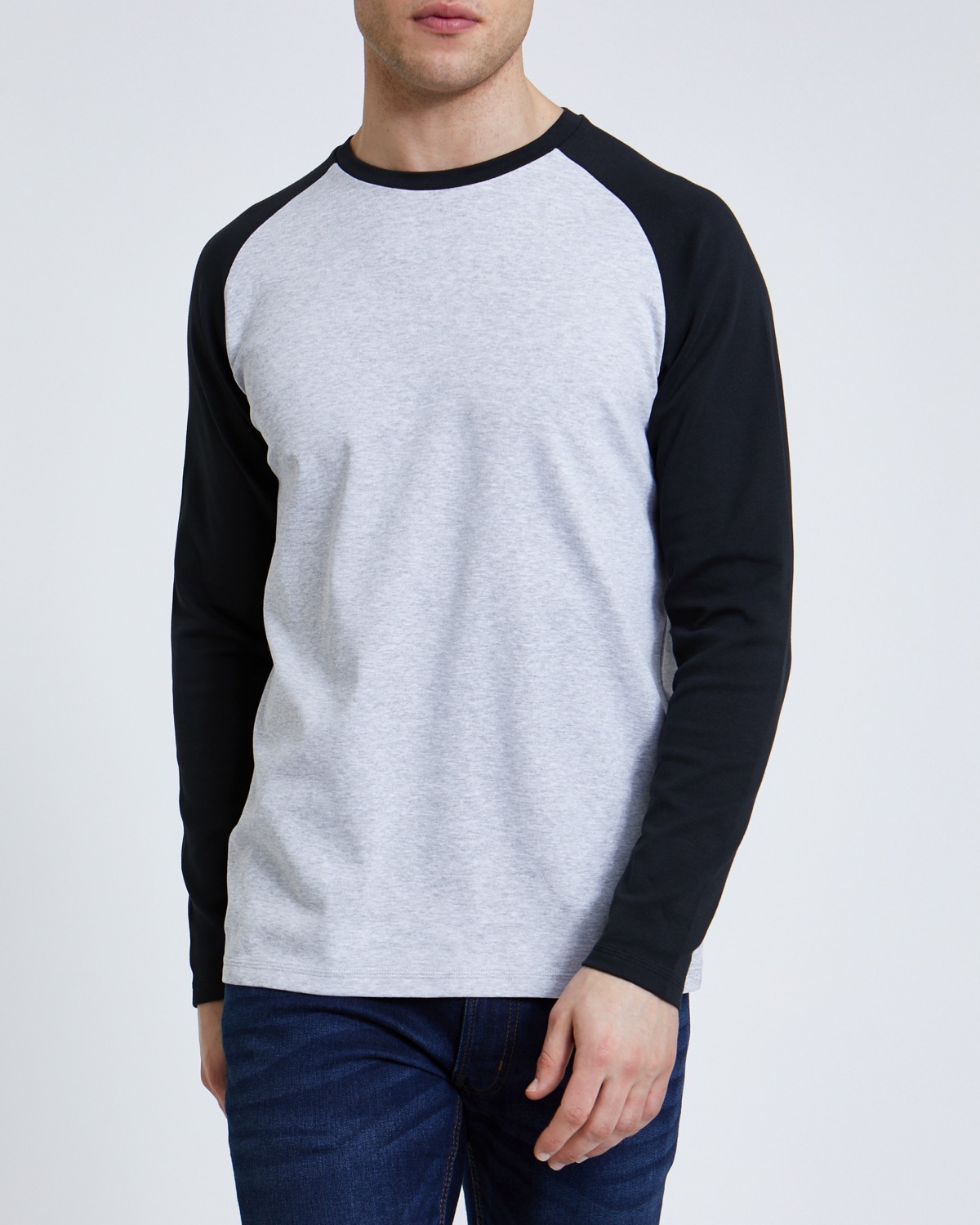Dunnes Stores | Black Regular Fit Long-Sleeved Rib Raglan T-Shirt