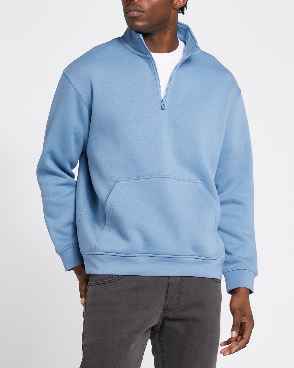 Relaxed Fit Half-zip Sweatshirt - Light blue - Men