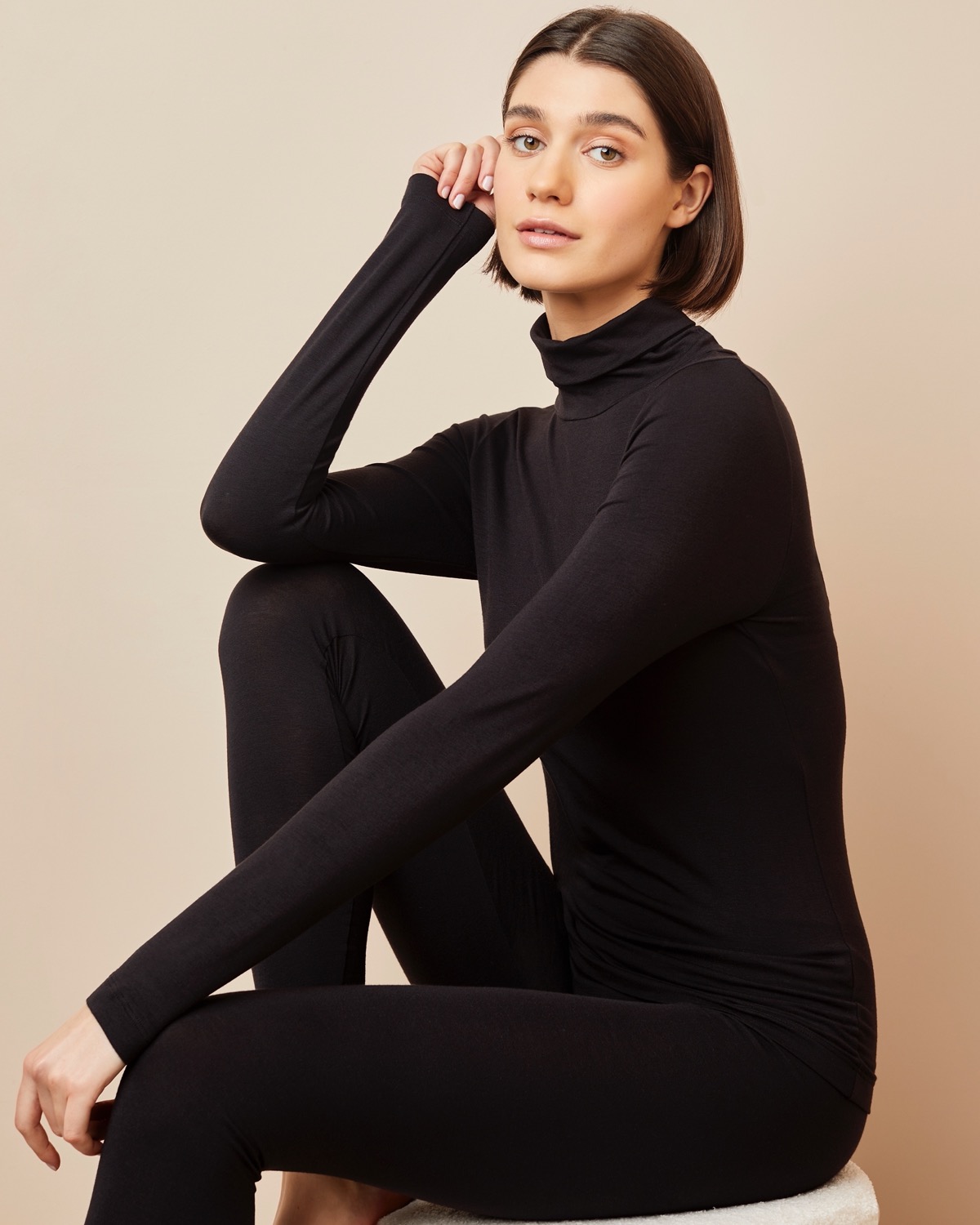 Dunnes Stores  Black Thermal Heat Activate Long Sleeved Polo Neck Top