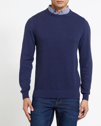 Dunnes Stores | Navy Textured Mock Shirt Jumper