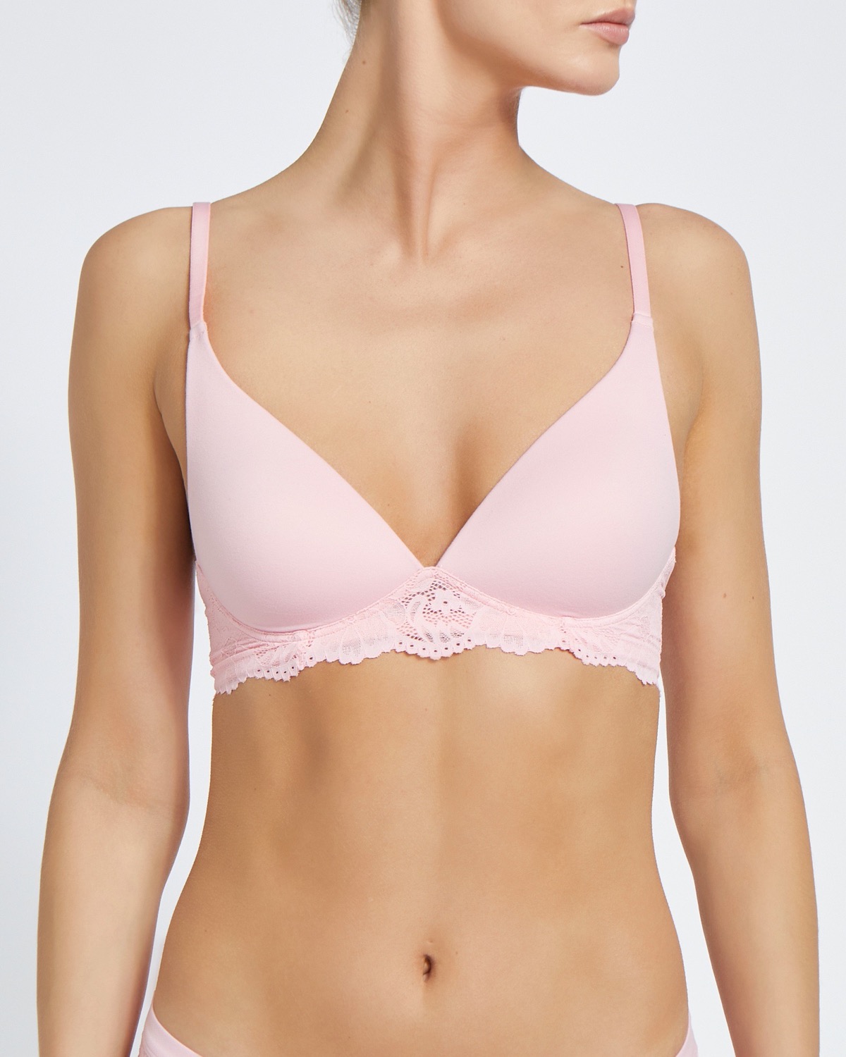 Dunnes Stores  Light-coral Non-Wired Padded Soft Lace Plunge Bra
