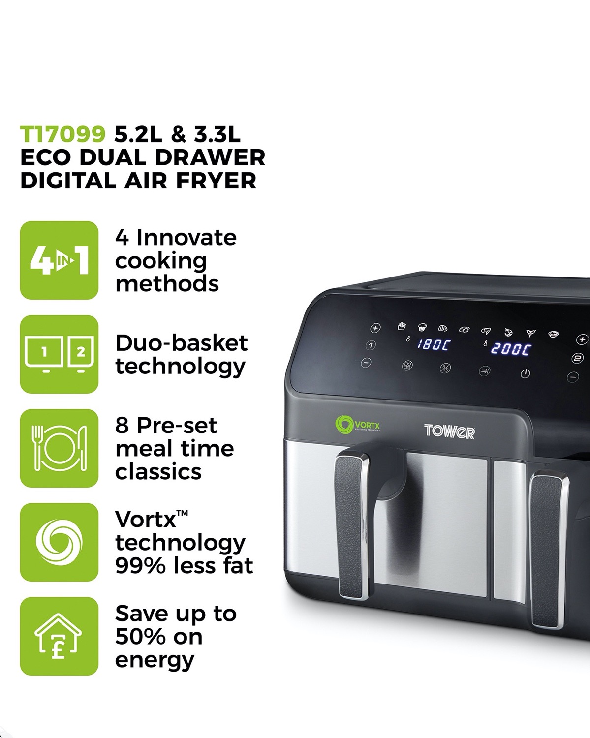 Dunnes Stores  Black Tower Vortx 5 Litre Digital Air Fryer