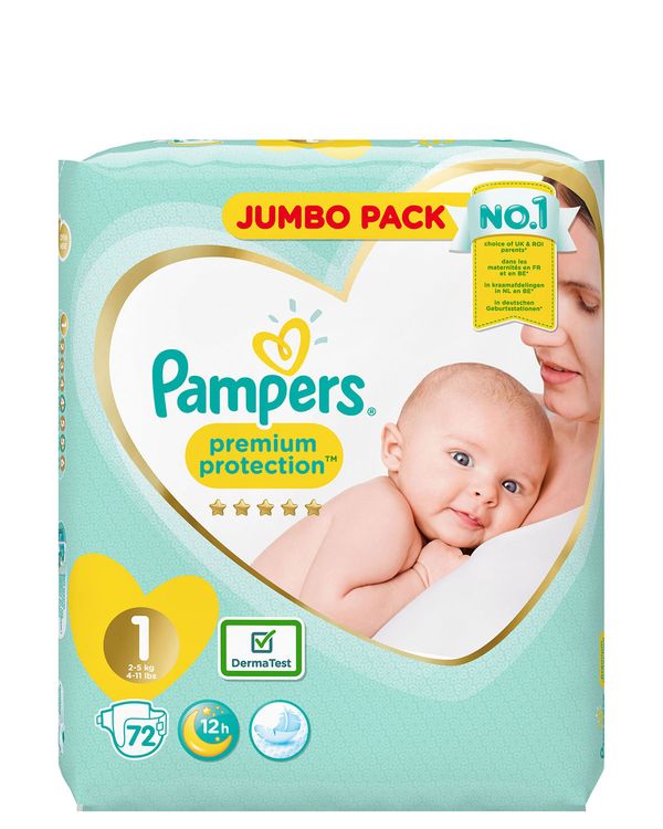 Pampers Premium Protection Jumbo Size 1: 72 Nappies