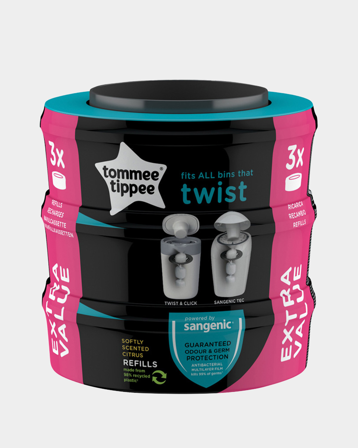 Tommee Tippee Twist & Click Nappy Bin - Sangenic Tec - Blue -  Onlinevoordeelshop