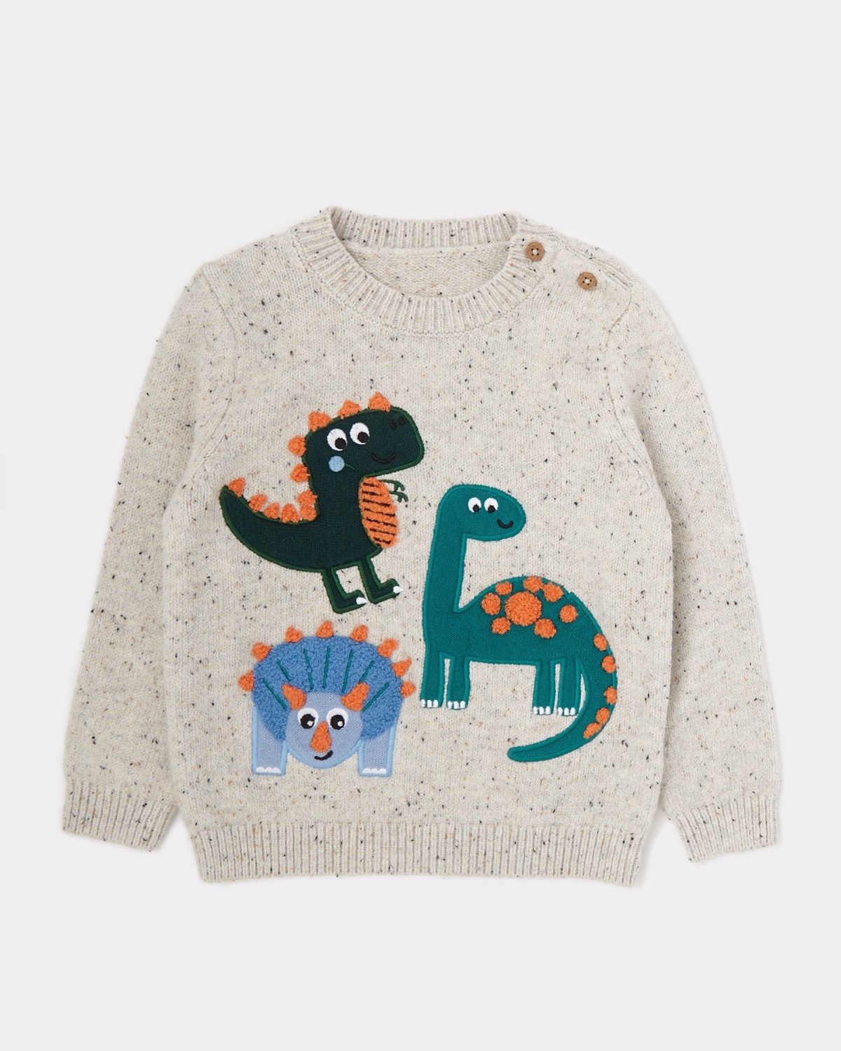 Dunnes Stores | Oatmeal Dino Friends Knit Jumper (6 months-4 years)