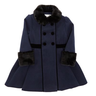 Toddler Navy Coat With Faux Fur Trims thumbnail