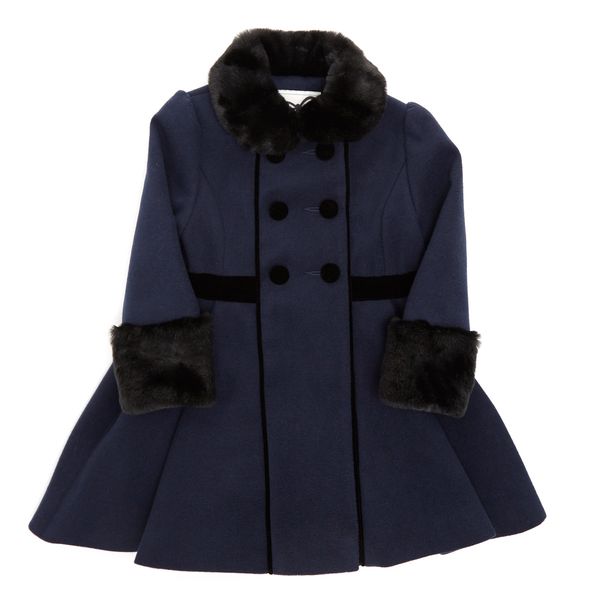Toddler Navy Coat With Faux Fur Trims