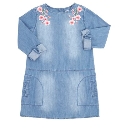 Younger Girls Embroidered Denim Dress thumbnail