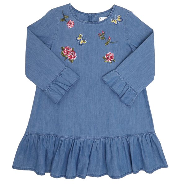 Younger Girls Embroidered Denim Dress