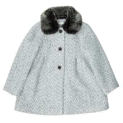 Younger Girls Faux Fur Collar Herringbone Coat thumbnail