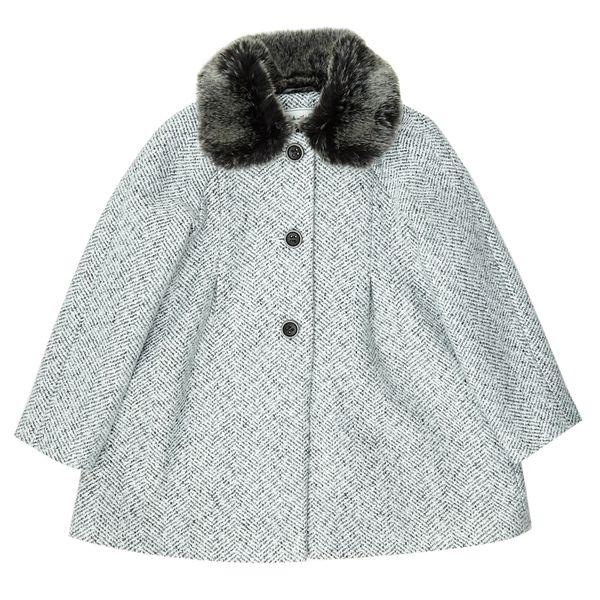 Younger Girls Faux Fur Collar Herringbone Coat