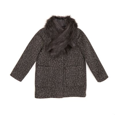 Younger Girls Collarless Coat And Faux Fur Stole thumbnail