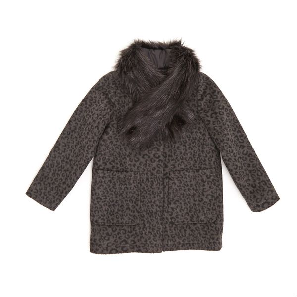Younger Girls Collarless Coat And Faux Fur Stole