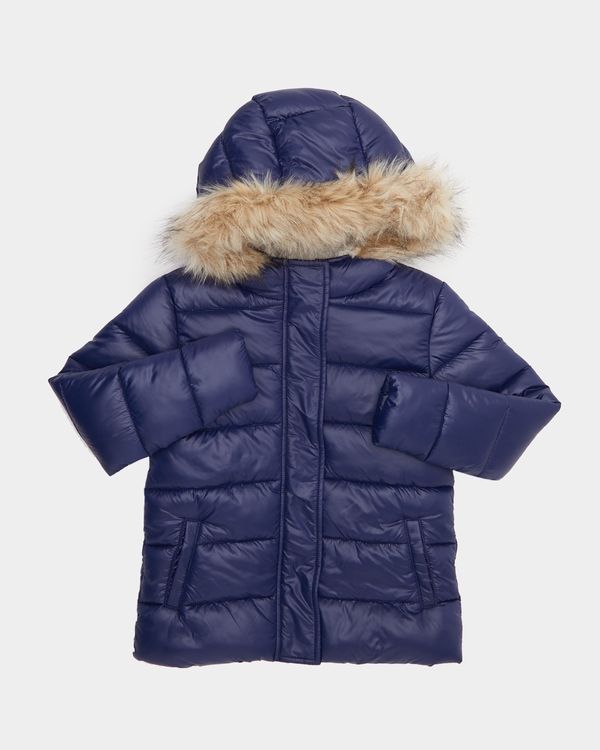 Dunnes Stores | Navy Girls Padded Faux Fur Jacket (4-14 years)