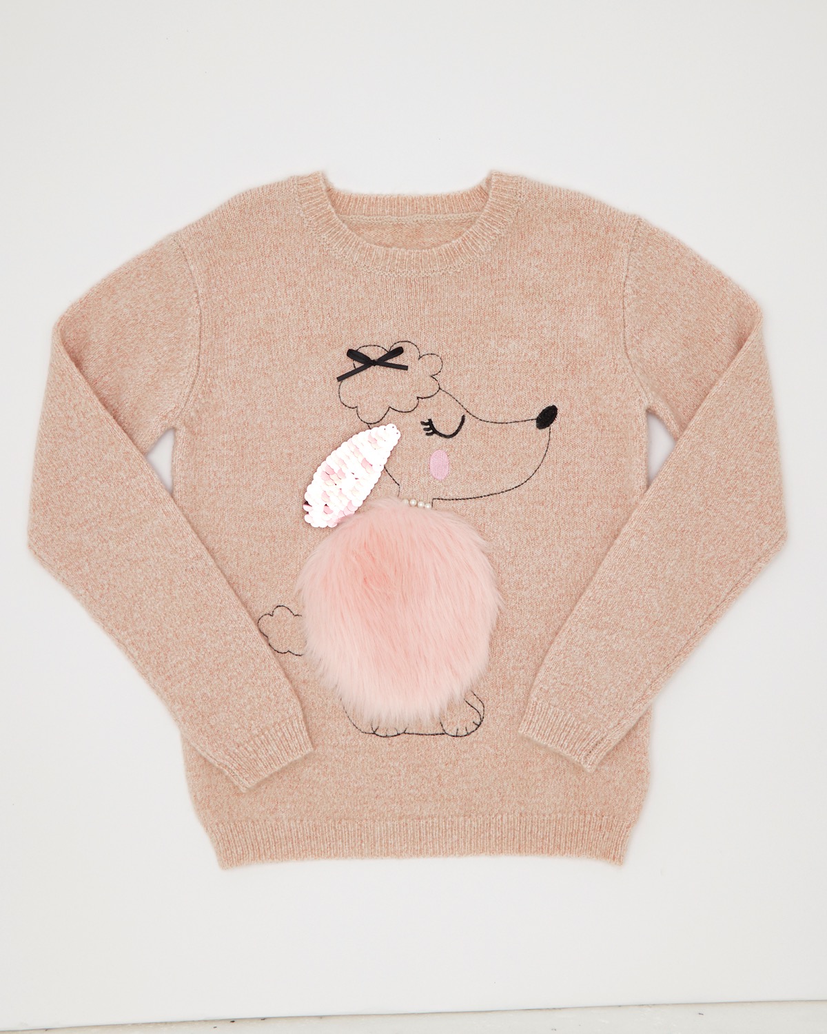 Dunnes Stores | Pink Girls Fur Poodle Jumper (4-10 years)