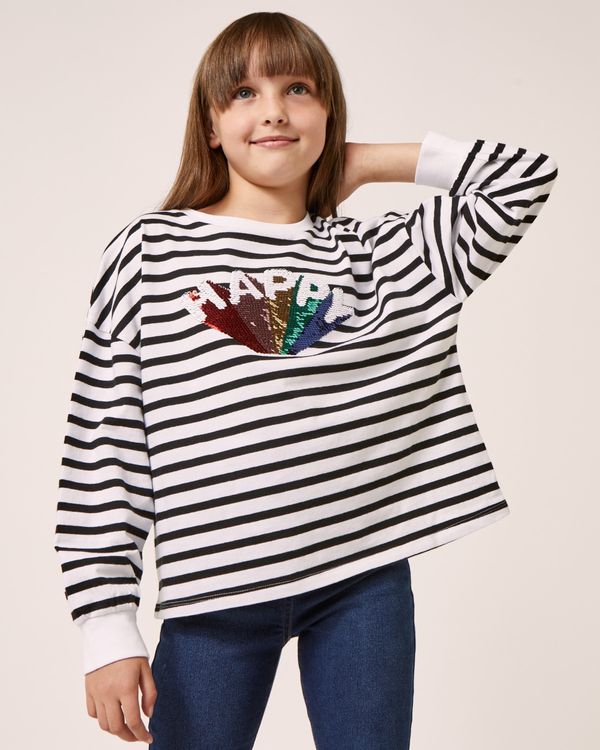 Dunnes Stores | Multi Sequin Boxy Long-Sleeved T-Shirt (3-14 Years)