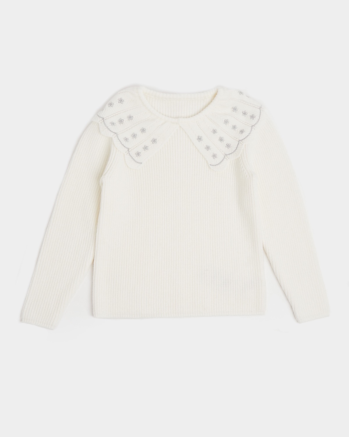 Dunnes Stores | Cream Embroidered Collar Knit (7-14 years)