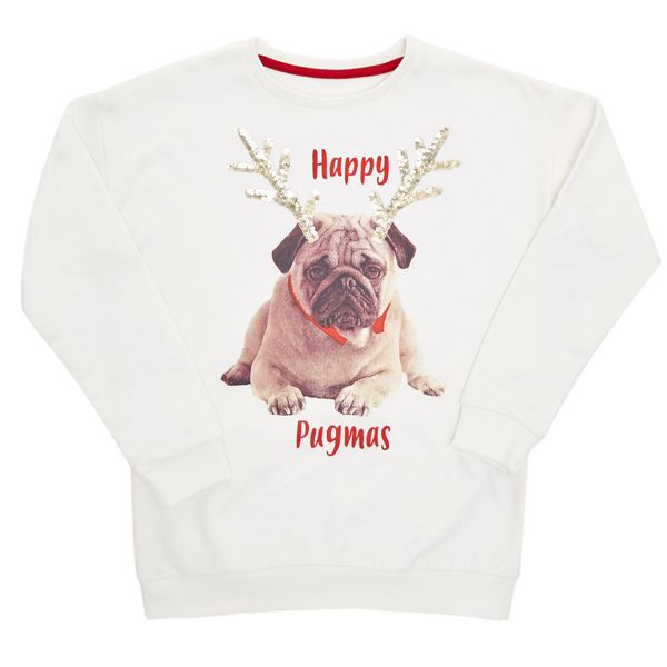 Older Girls Christmas Pug Sweater