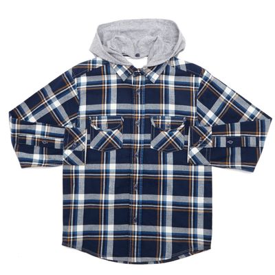 Younger Boys Checked Shirt With Jersey Hood thumbnail
