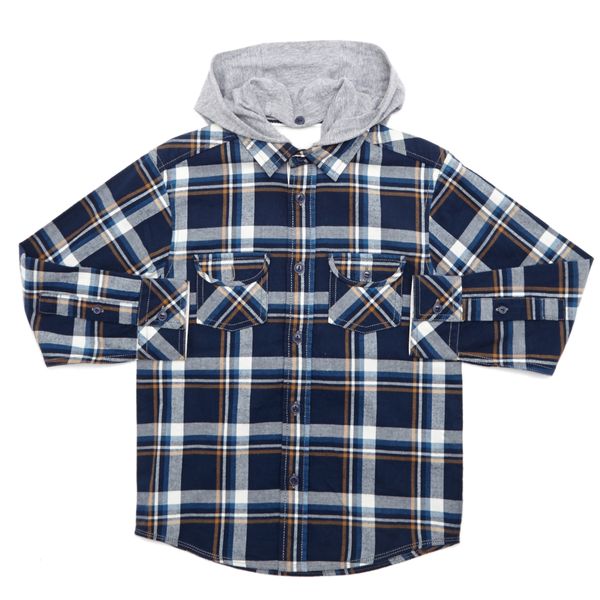 Younger Boys Checked Shirt With Jersey Hood