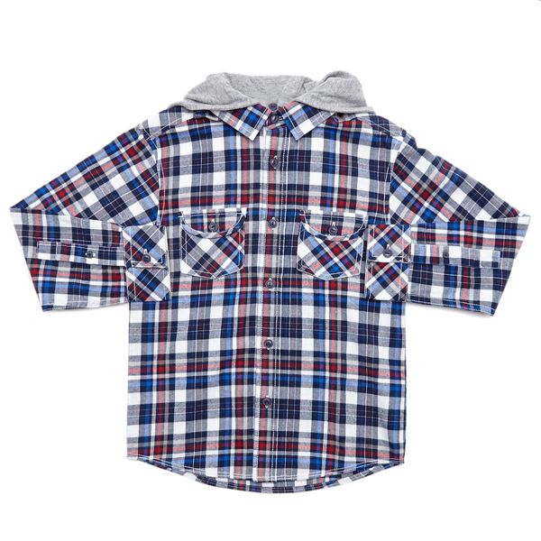 Younger Boys Checked Shirt With Jersey Hood