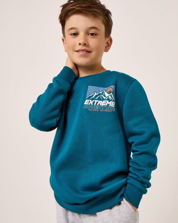 Dunnes Stores | Teal Print Crew Neck Sweatshirt (2-14 years)