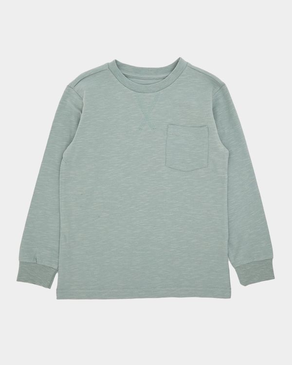 Long-Sleeved Slub Cotton Pocket T-Shirt (4-14 Years)