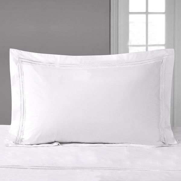 Francis Brennan the Collection White Embroidered Stripe Oxford Pillowcase